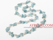 Double Strand Natural Pearl Crystal and Aquamarine Necklace